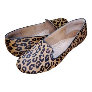 Clarks Indigo Calf Hair On Leather Leopard Loafers Size 8